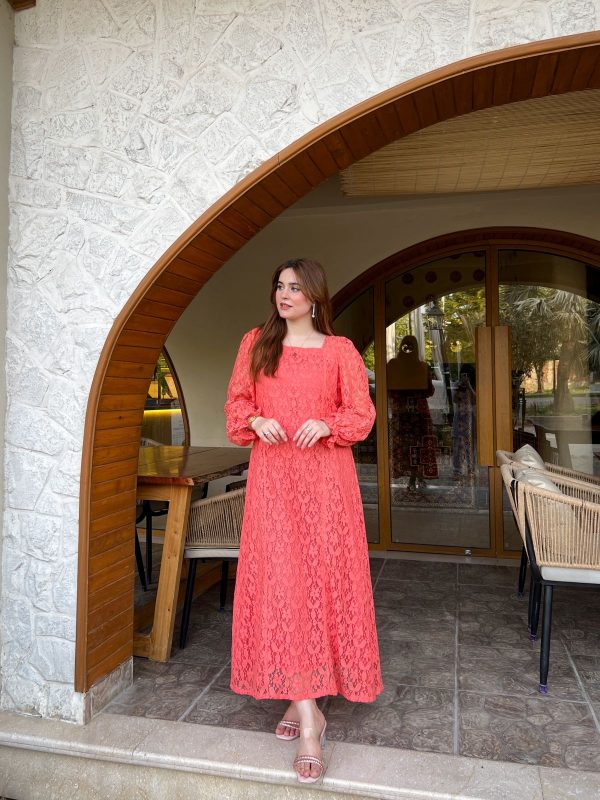 Peachy Pink Net Dress - Image 11