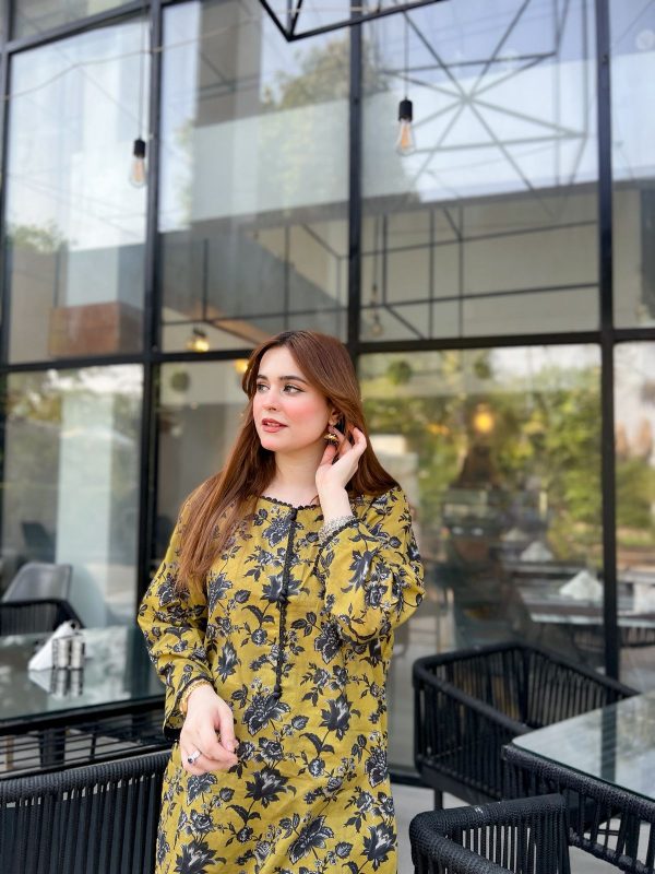 Lawn-Mustard Bloom Farshi Shalwar Kameez - Image 4