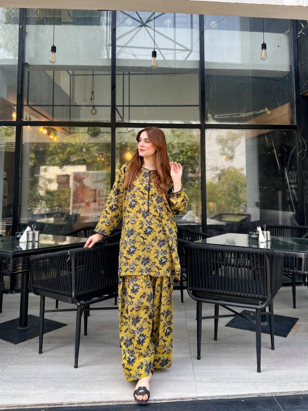 Lawn-Mustard Bloom Farshi Shalwar Kameez - Image 3
