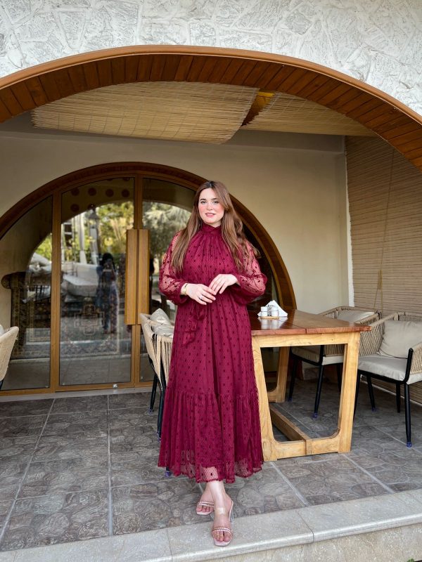 Net-Burgundy High Neck Dress - Image 8