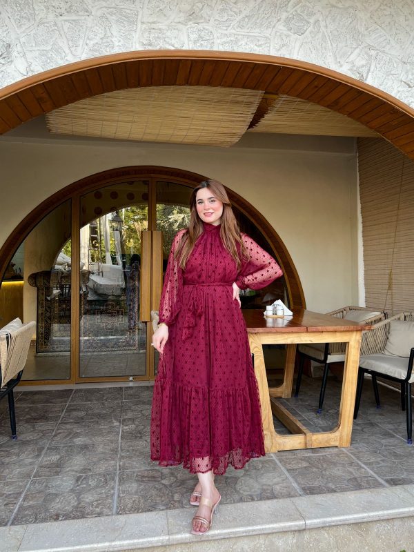 Net-Burgundy High Neck Dress - Image 7