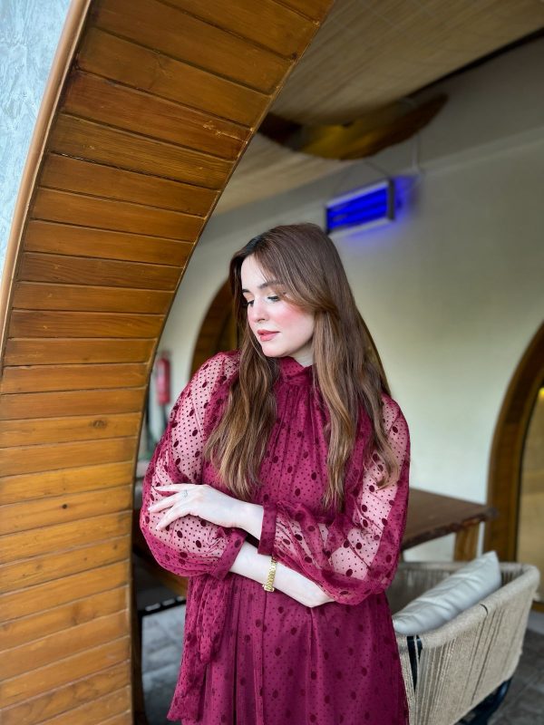 Net-Burgundy High Neck Dress - Image 6