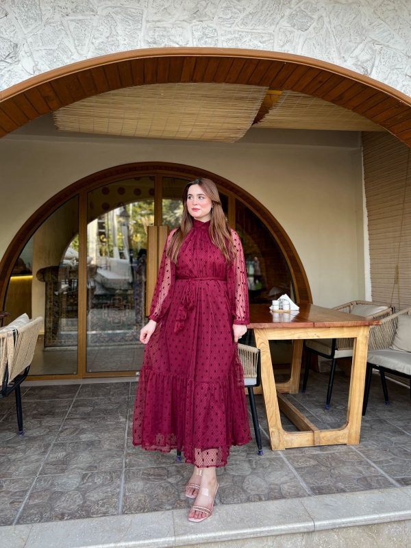 Net-Burgundy High Neck Dress - Image 5