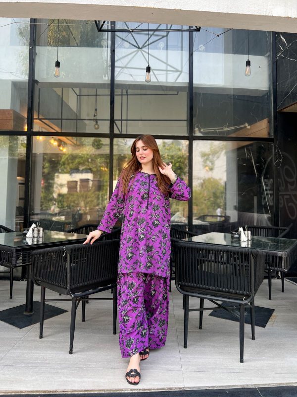 Lawn-Lavender Bloom Farshi Shalwar Kameez - Image 12