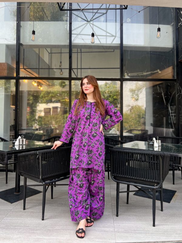 Lawn-Lavender Bloom Farshi Shalwar Kameez - Image 4