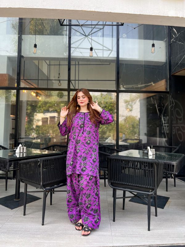 Lawn-Lavender Bloom Farshi Shalwar Kameez - Image 9