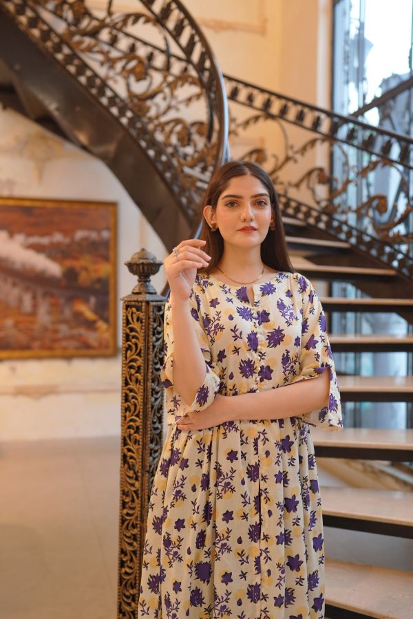 Lawn-Purple Floral Dress - Image 4