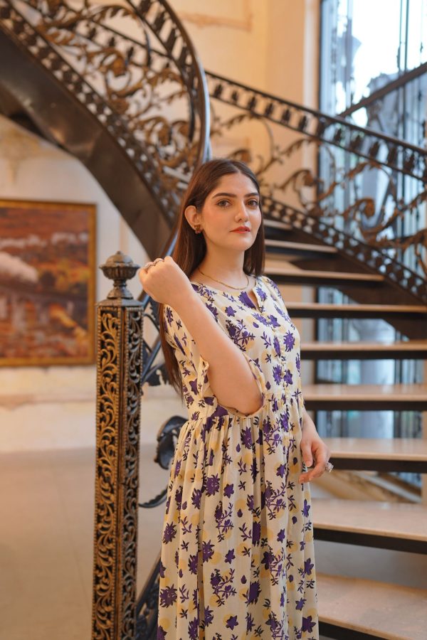 Lawn-Purple Floral Dress - Image 3