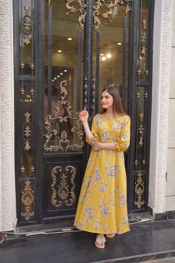 Lawn-Yellow Blue Floral Dress - Image 9