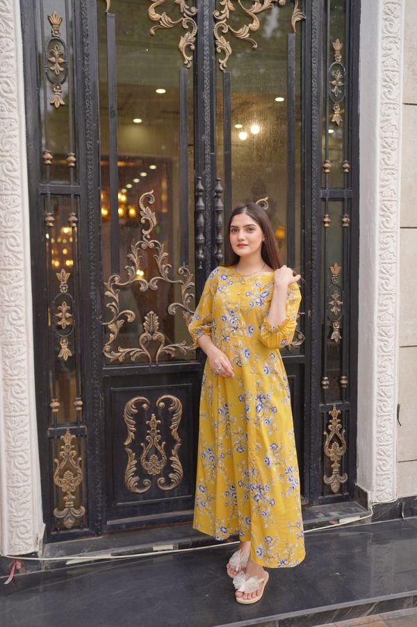 Lawn-Yellow Blue Floral Dress - Image 8