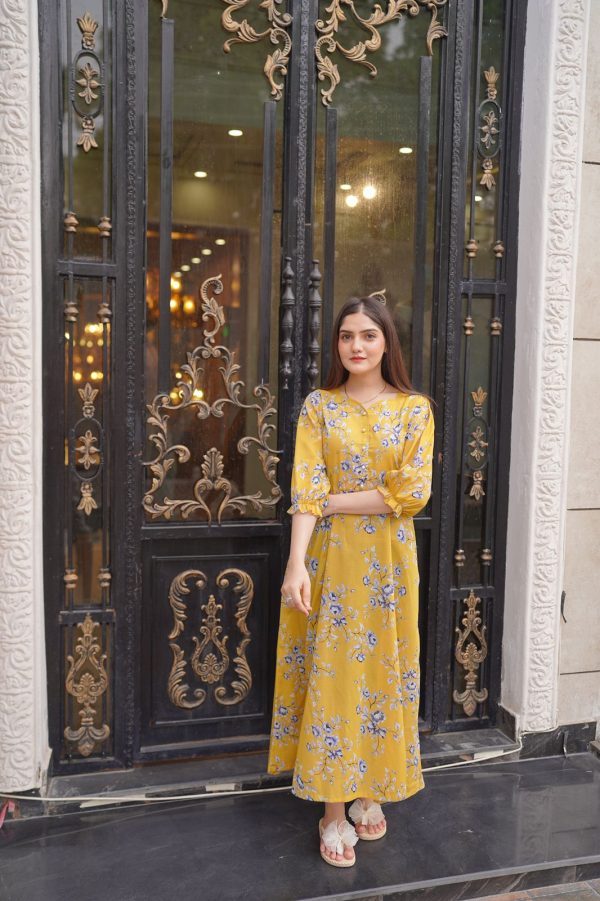 Lawn-Yellow Blue Floral Dress - Image 7