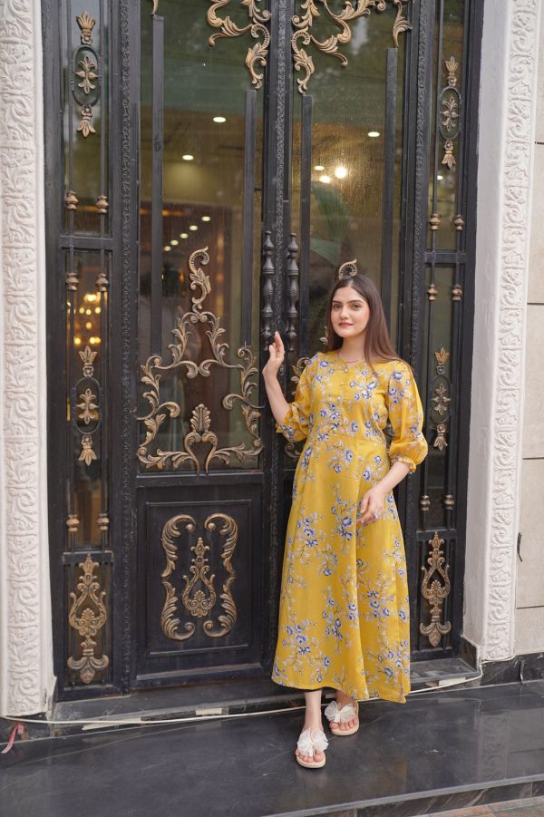 Lawn-Yellow Blue Floral Dress - Image 6