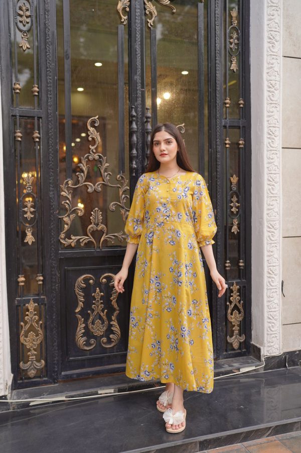 Lawn-Yellow Blue Floral Dress - Image 5