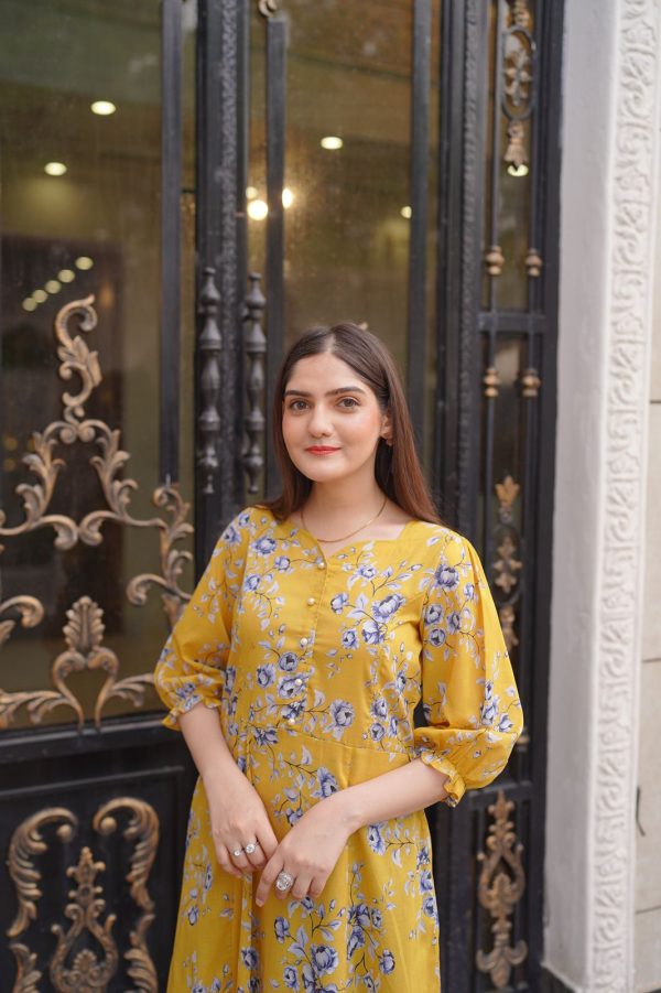 Lawn-Yellow Blue Floral Dress - Image 4