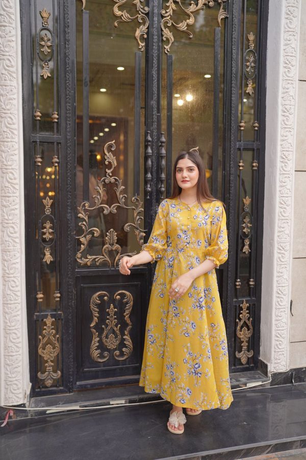 Lawn-Yellow Blue Floral Dress