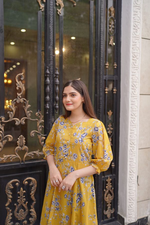 Lawn-Yellow Blue Floral Dress - Image 3
