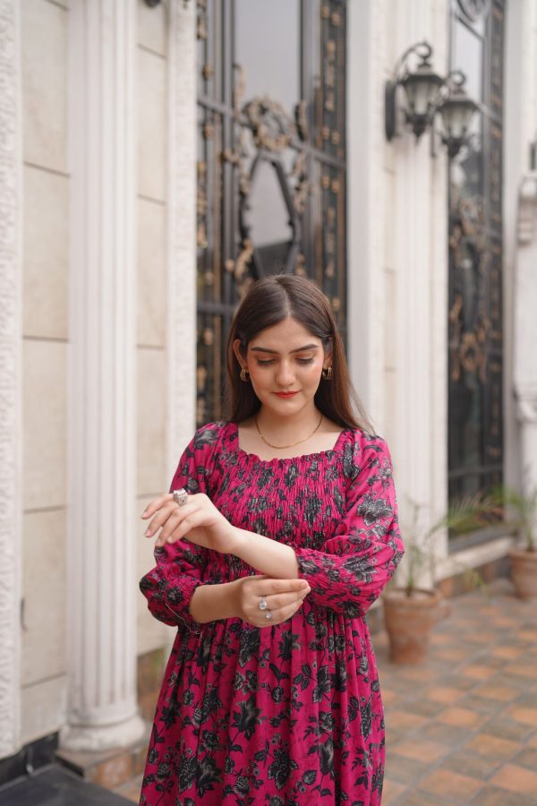 Lawn Pink Black Smoock Dress - Image 9