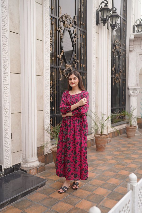 Lawn Pink Black Smoock Dress - Image 7