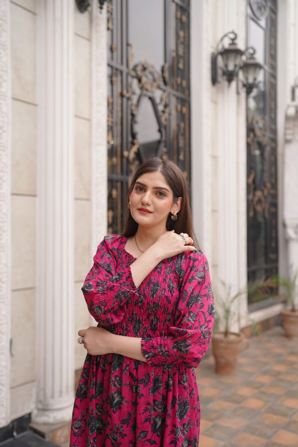 Lawn Pink Black Smoock Dress - Image 8