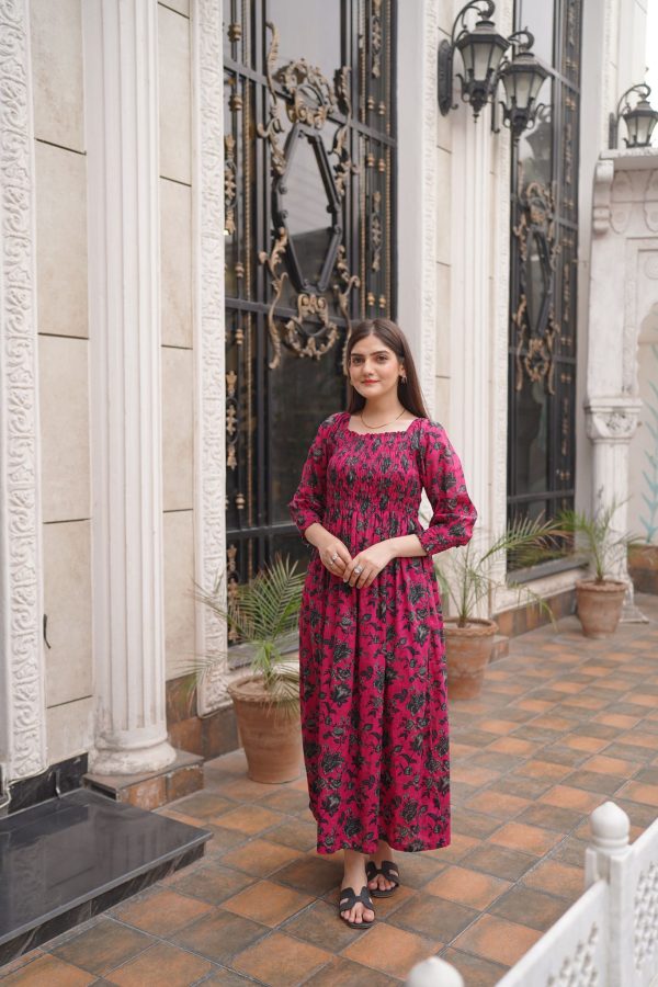 Lawn Pink Black Smoock Dress