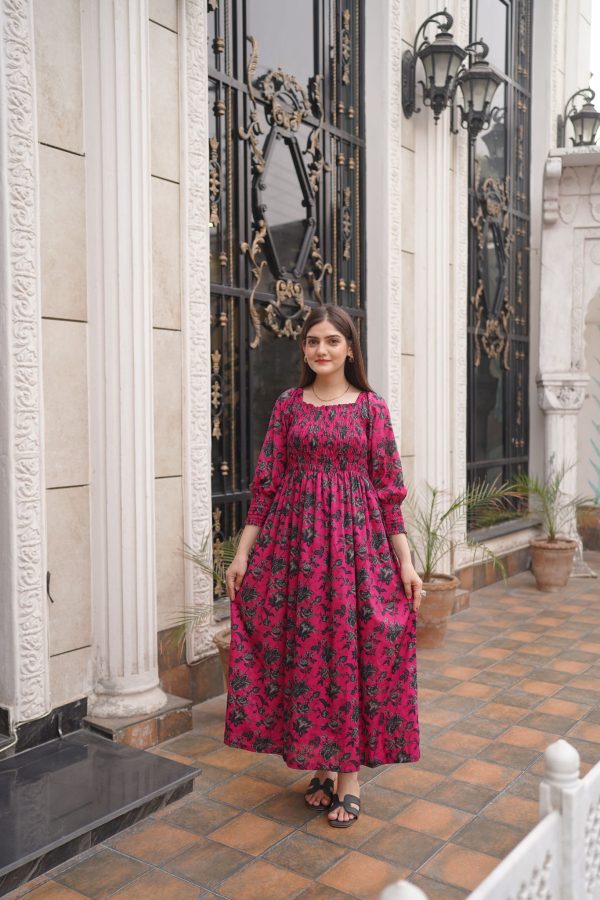 Lawn Pink Black Smoock Dress - Image 4