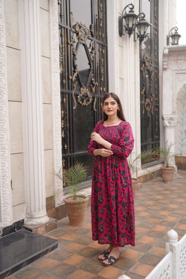 Lawn Pink Black Smoock Dress - Image 3