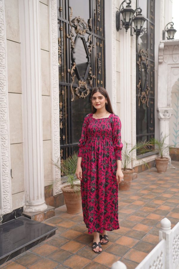 Lawn Pink Black Smoock Dress - Image 6