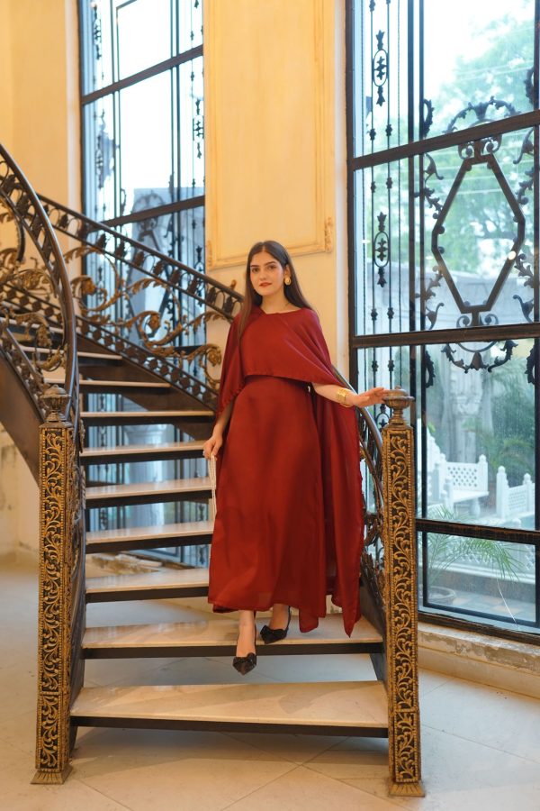 Shamooz Silk-Maroon Aloruh Dress - Image 14