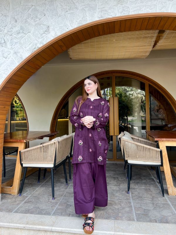Purple Embroidered Doria Lawn Farshi