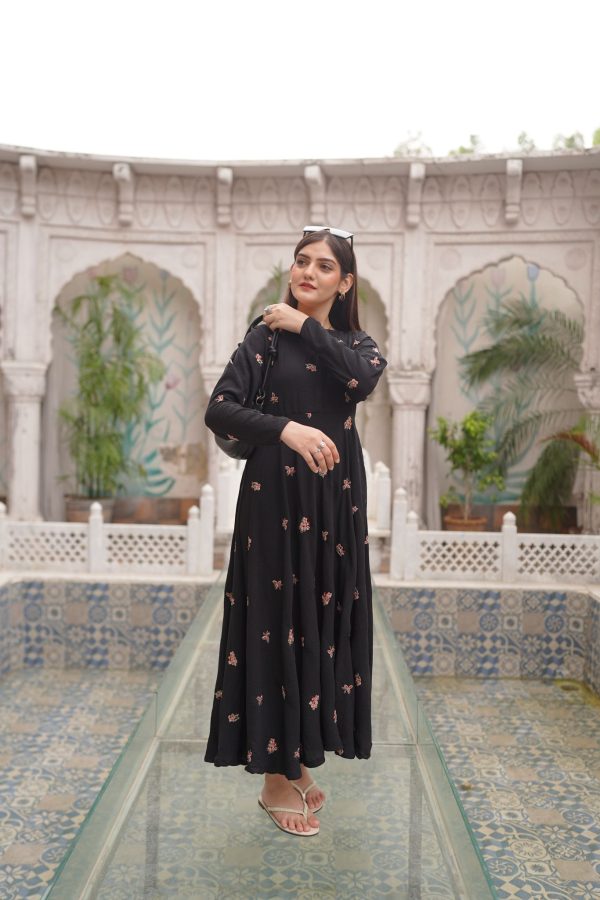 Double Georgette Black Embroidered Dress - Image 6