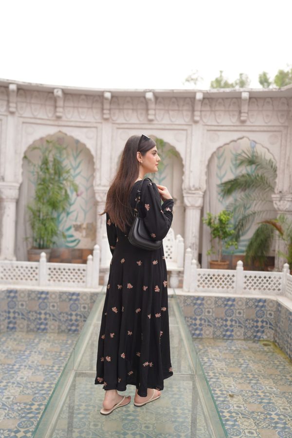 Double Georgette Black Embroidered Dress - Image 5