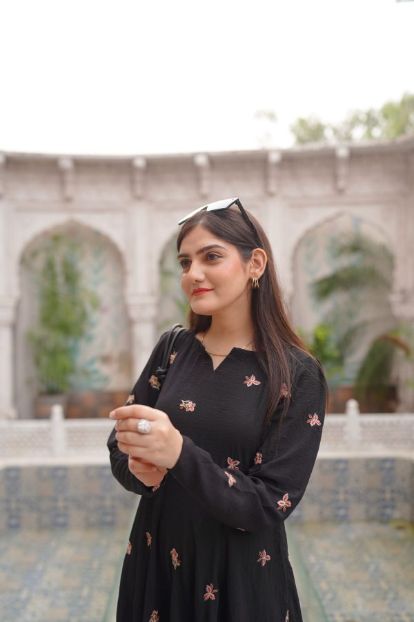 Double Georgette Black Embroidered Dress - Image 3