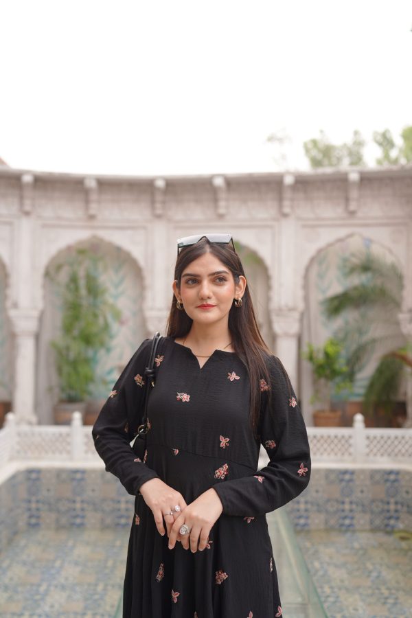 Double Georgette Black Embroidered Dress - Image 2