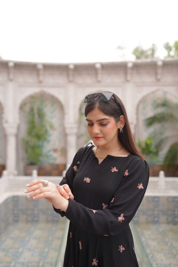 Double Georgette Black Embroidered Dress - Image 4