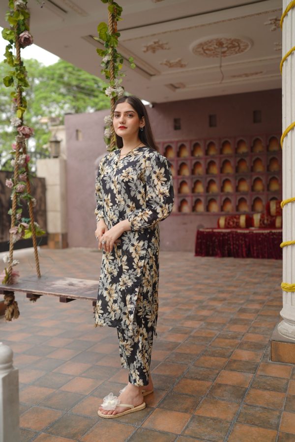 Lawn-Black Flowered Bliss Coord Set - Image 3
