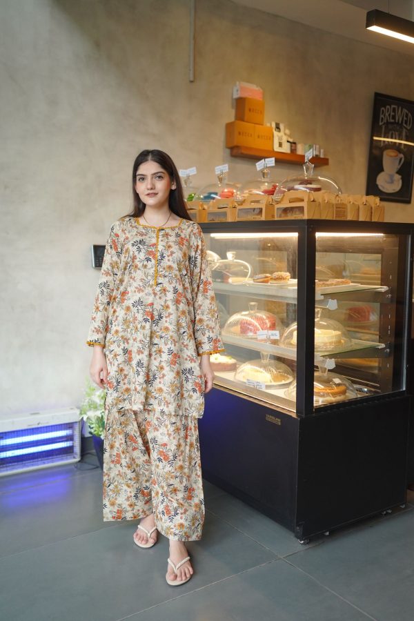 Lawn- Mustard Lace Floral Farshi