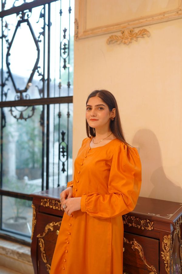 Cotton Lawn Mustard Solid Dress - Image 8
