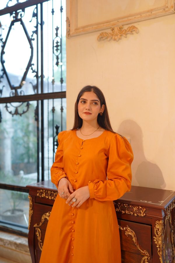Cotton Lawn Mustard Solid Dress - Image 7