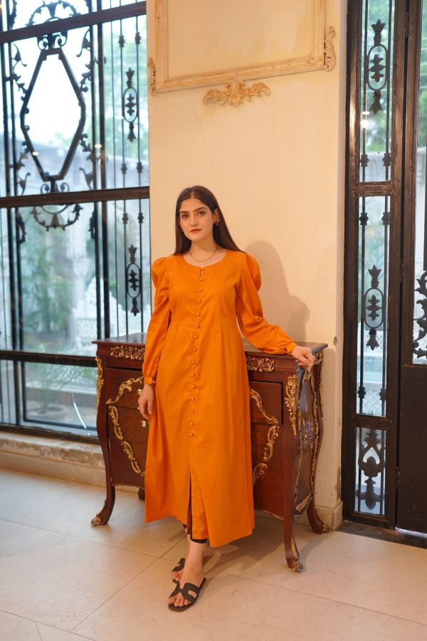 Cotton Lawn Mustard Solid Dress - Image 4