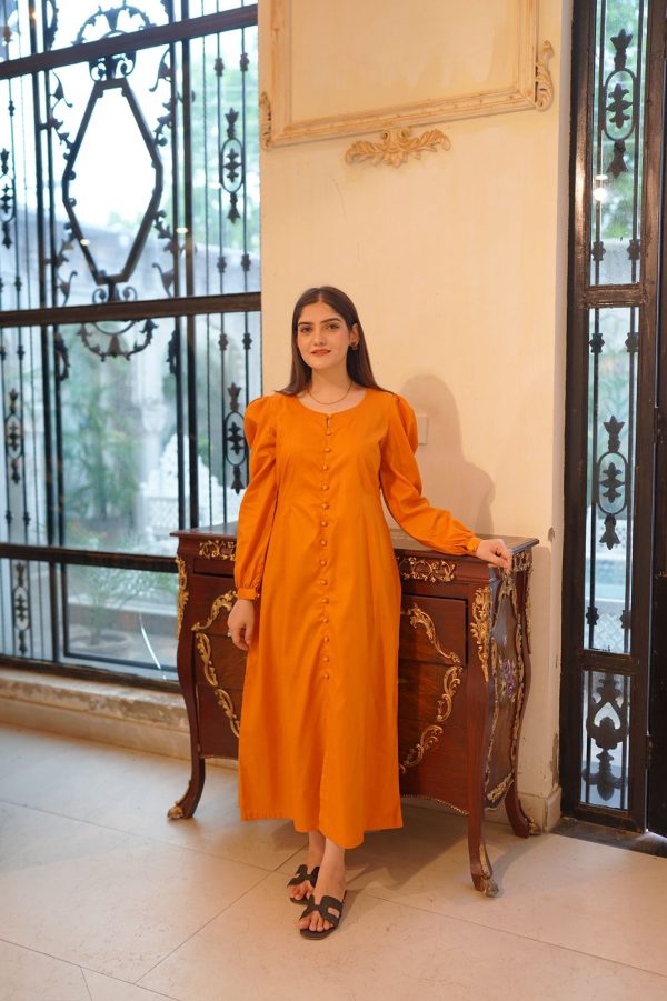 Cotton Lawn Mustard Solid Dress - Image 5