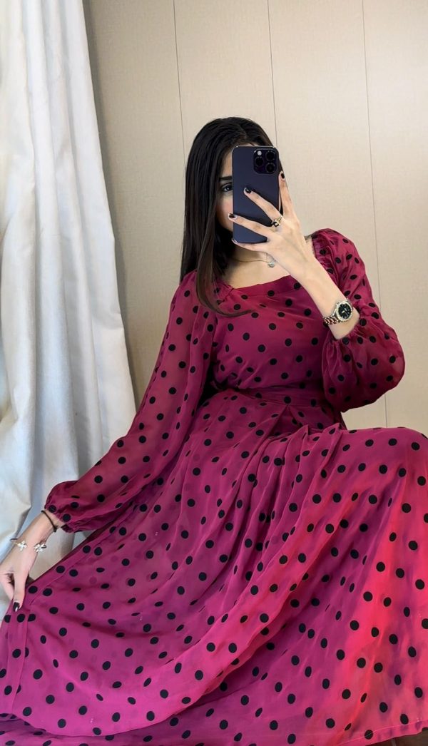 Chiffon-Pink Black Polka Dots - Image 3