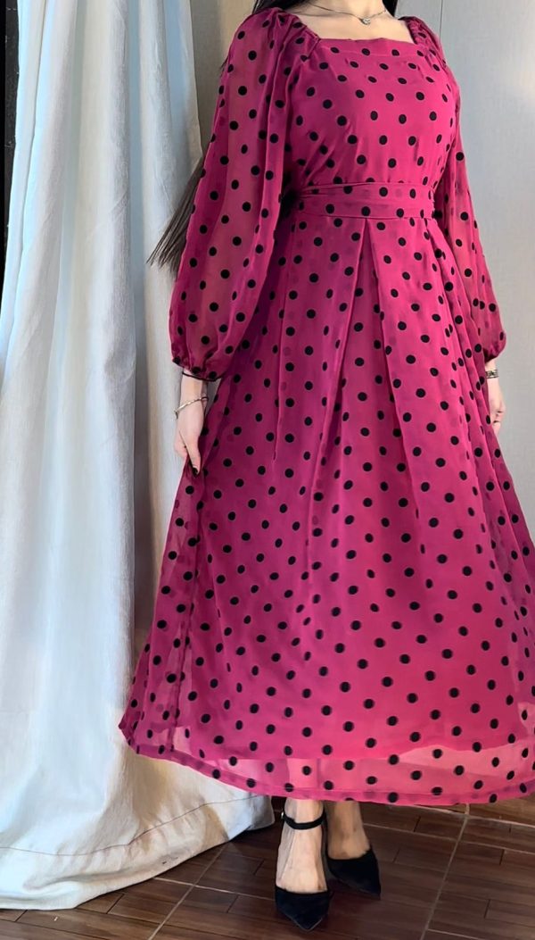 Chiffon-Pink Black Polka Dots