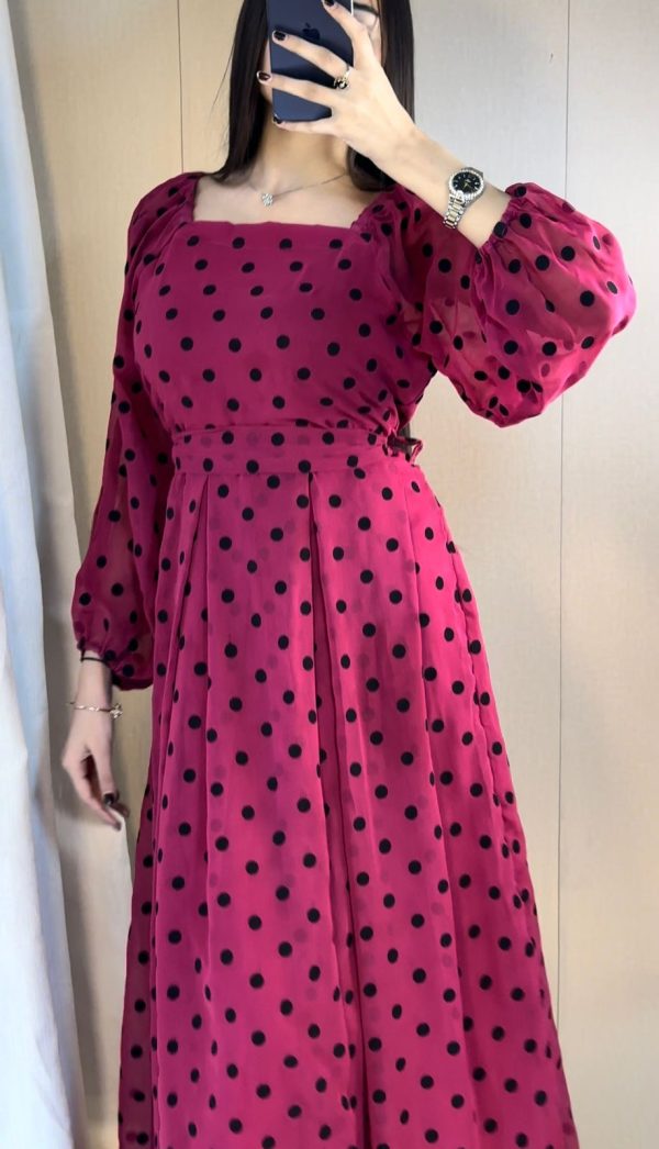 Chiffon-Pink Black Polka Dots - Image 5
