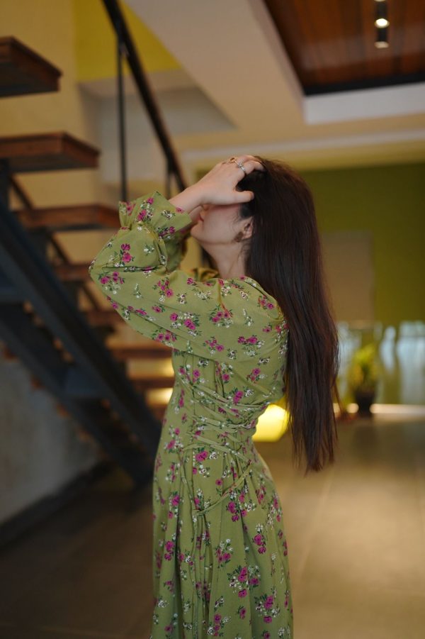 Georgette jasmine Green Stripes Long Dress - Image 10