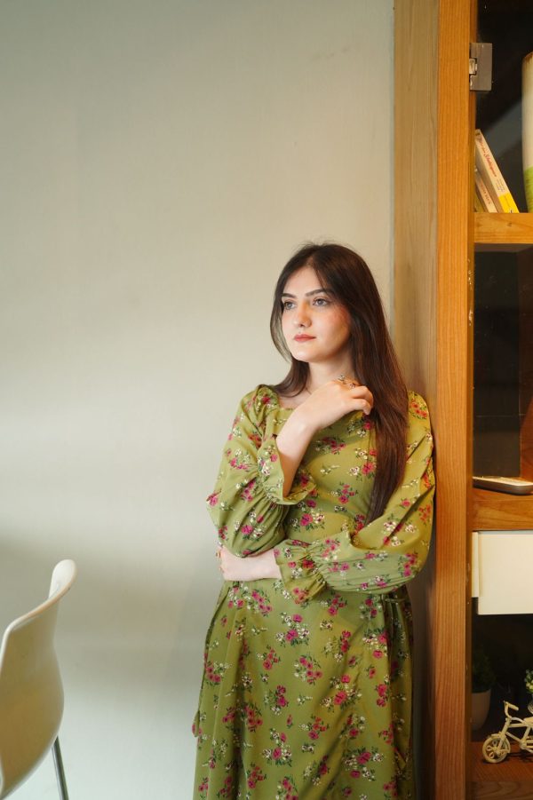 Georgette jasmine Green Stripes Long Dress - Image 4