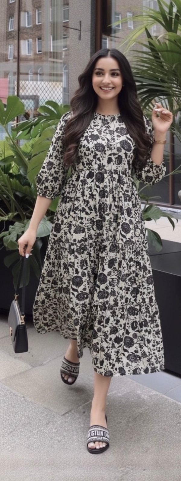 Lawn-Vyna Black and White Frill Dress - Image 4