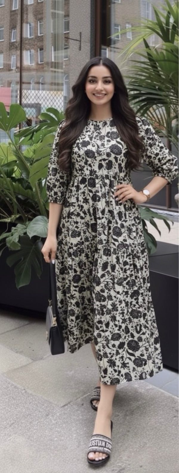 Lawn-Vyna Black and White Frill Dress - Image 3
