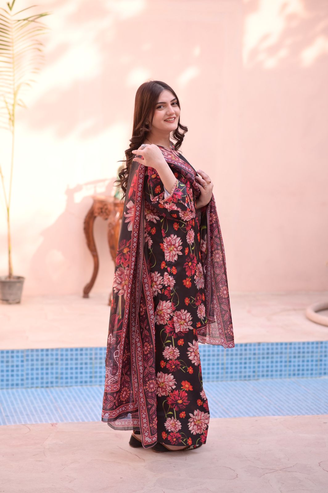 3PC-Black Floral Farshi Set - Image 8