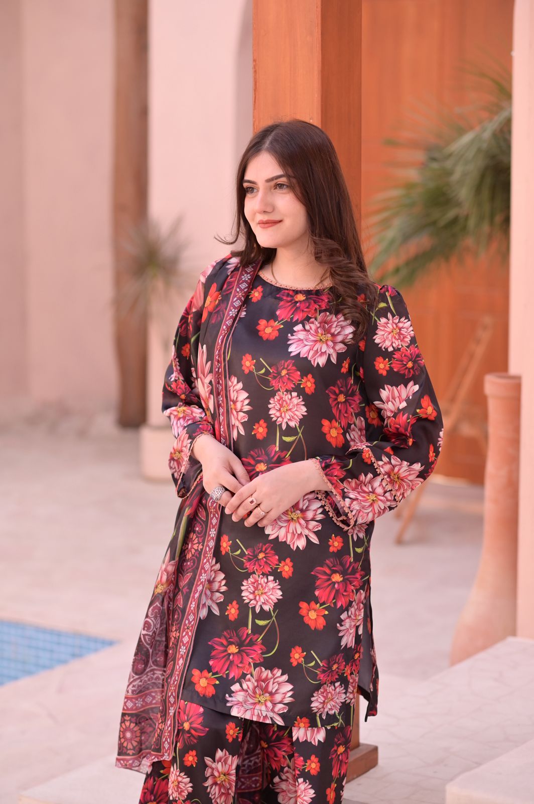 3PC-Black Floral Farshi Set - Image 9