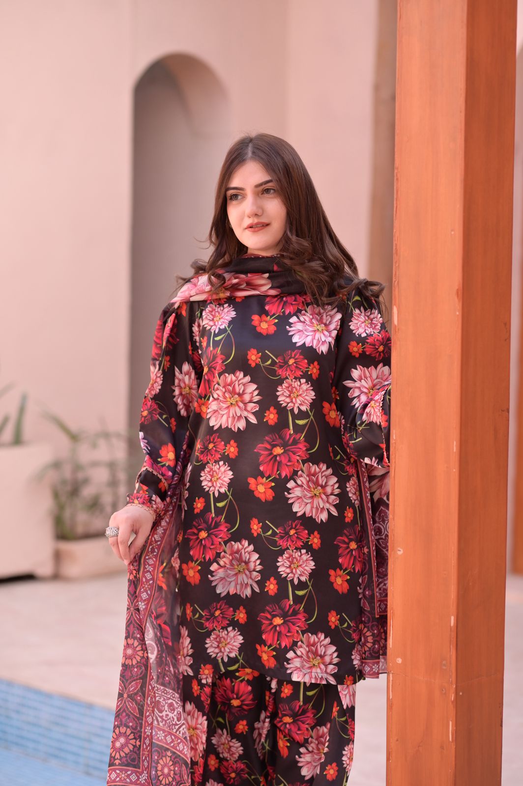 3PC-Black Floral Farshi Set - Image 6